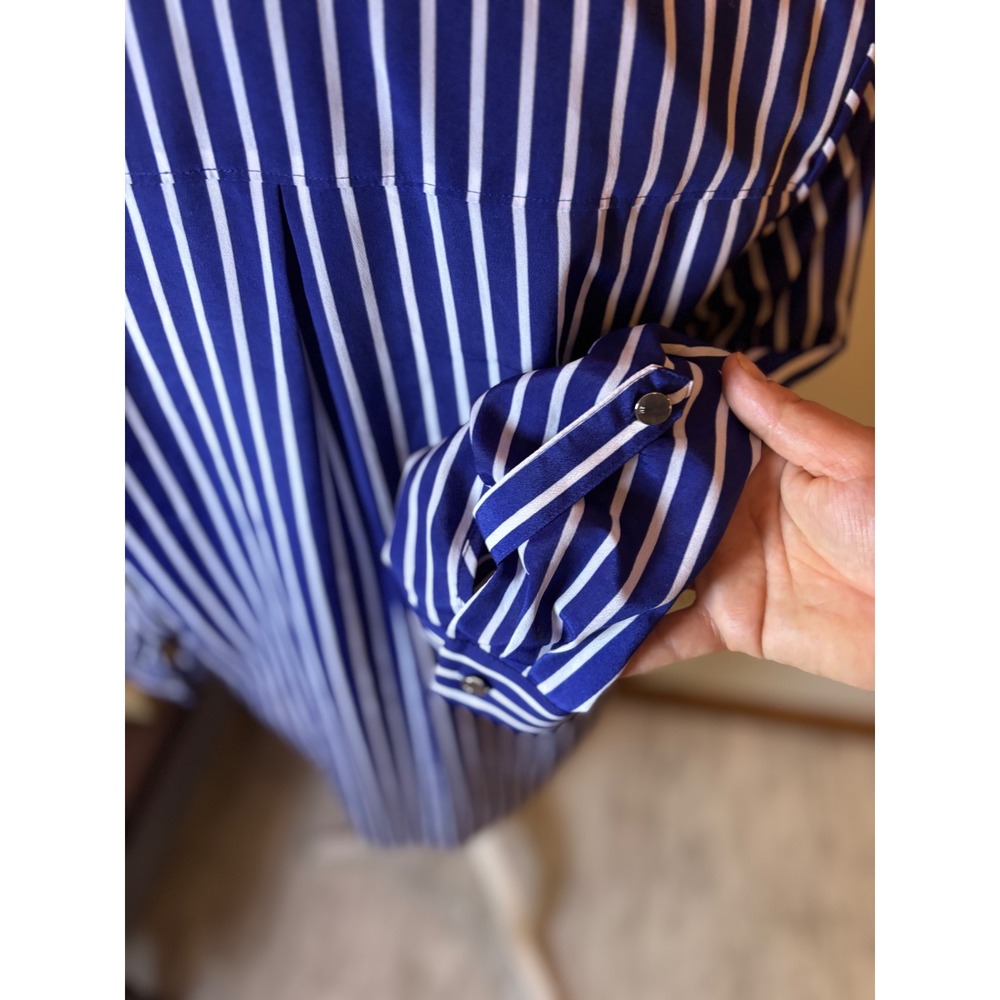 Anne Klein Women's Long Sleeve Button Down Shirt Striped Blue‎ White Large - Picture 4 of 8